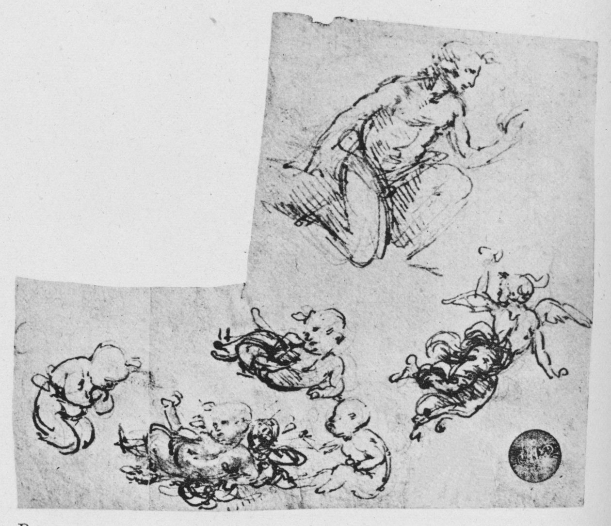 Ajoelhando-se Juventude e Putti, c1480 1945 de Leonardo da Vinci