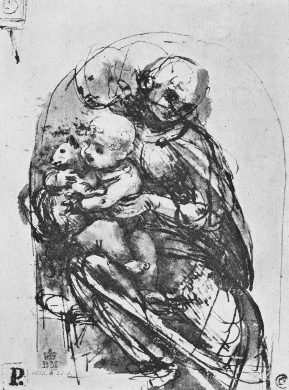 Madonna e criança com um gato, 1478-1481 1945 de Leonardo da Vinci