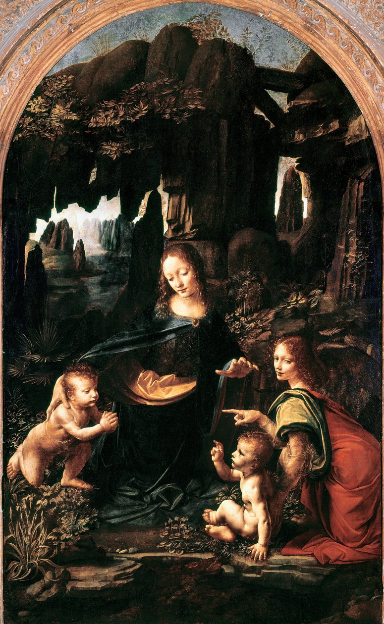 Madonna of the Rocks, c.1483-94 (óleo sobre painel transferido para tela) de Leonardo da Vinci