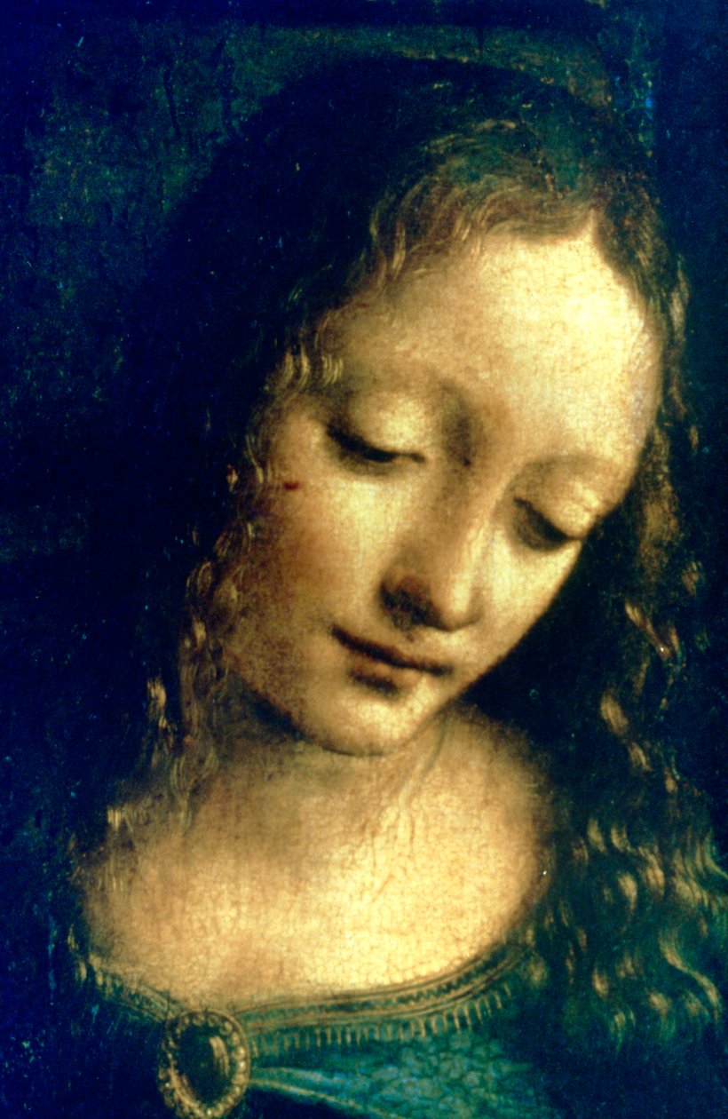 Detalhe de Madonna das Rochas, 1482-1486 de Leonardo da Vinci