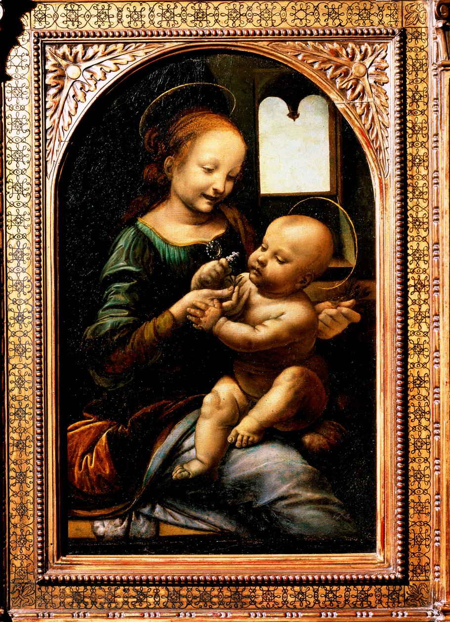 Madonna com uma flor, Madonna Benois, 1478. de Leonardo da Vinci