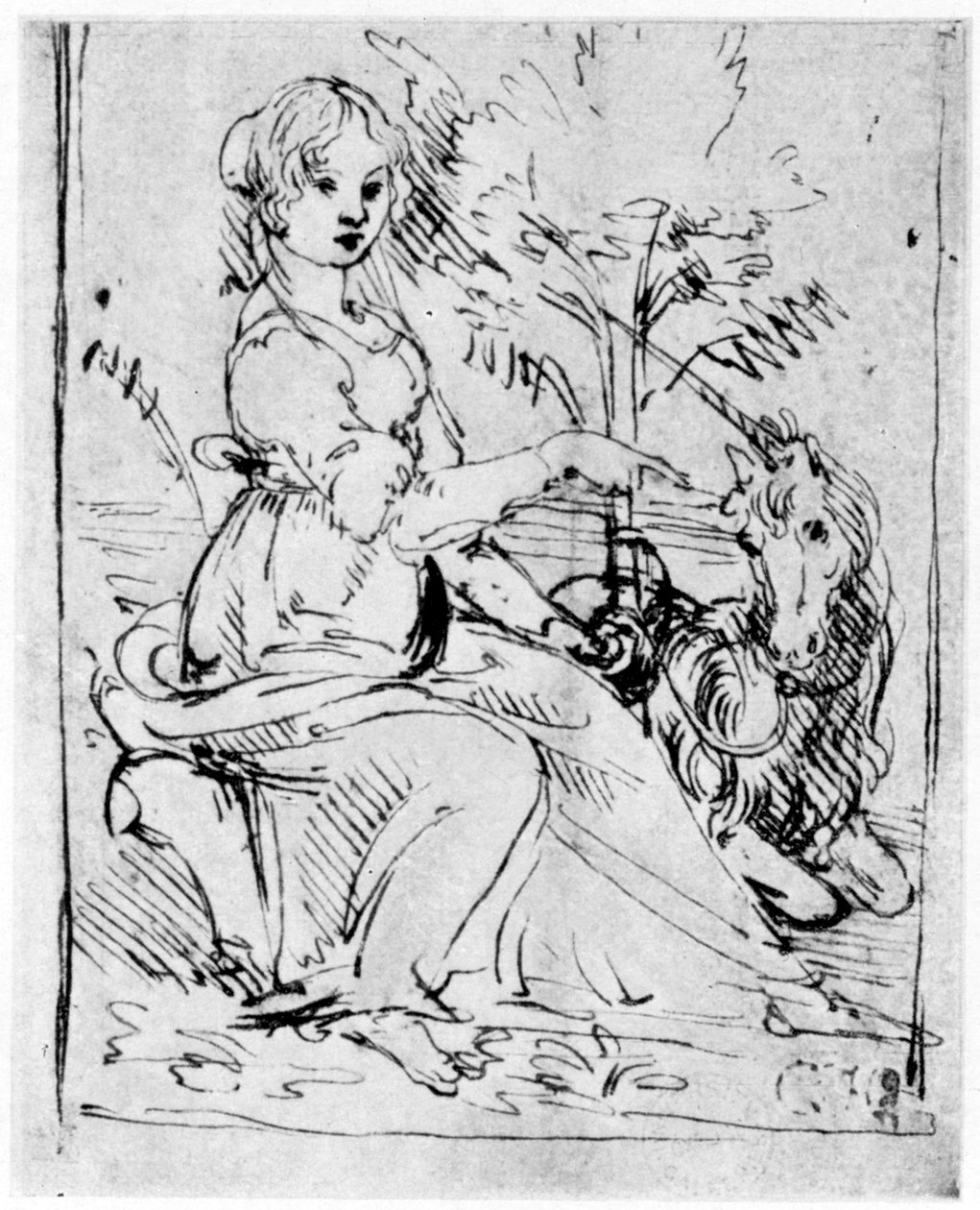 Donzela com um unicórnio, c1480 1954. de Leonardo da Vinci