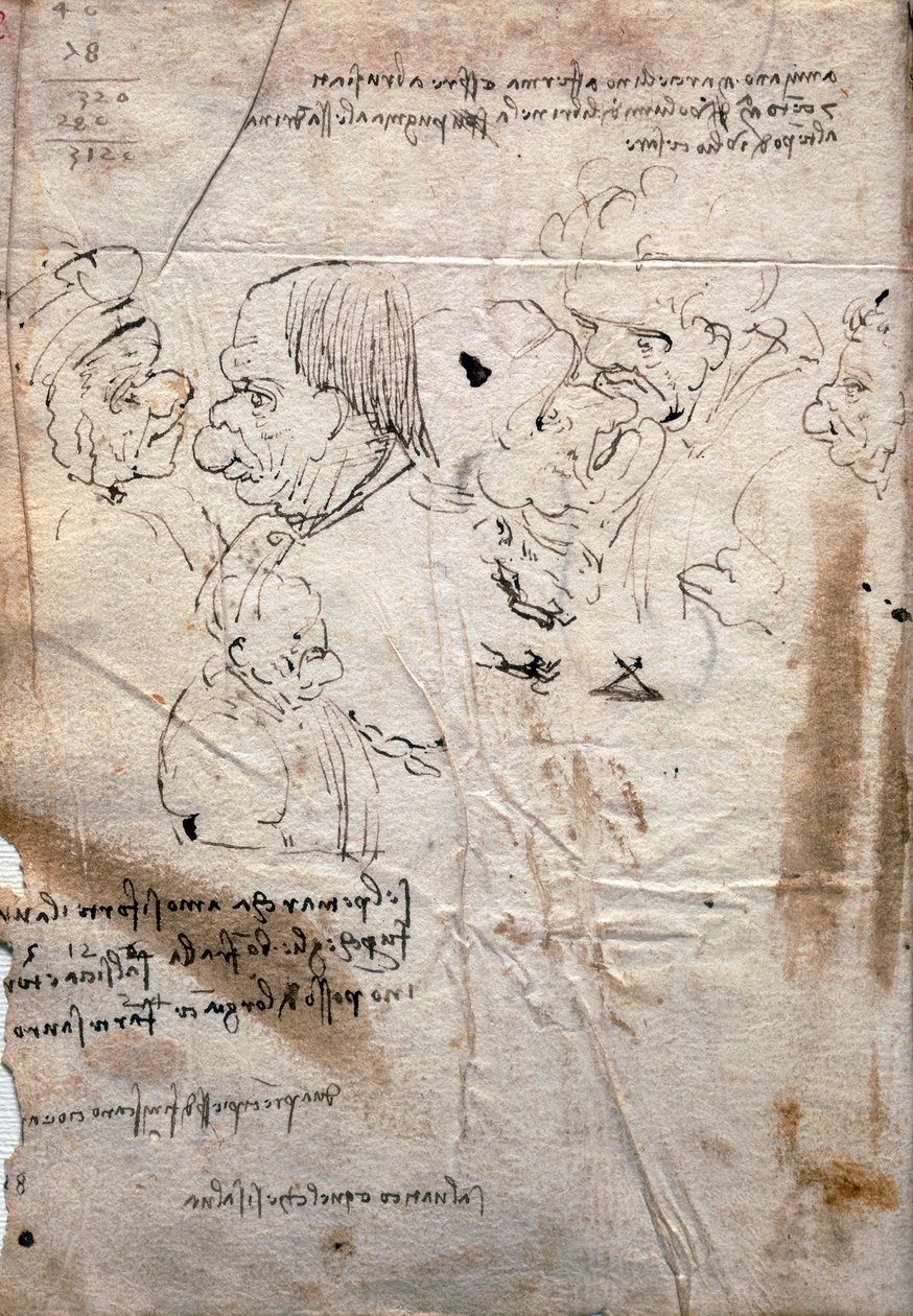 Caricaturas masculinas e lista da biblioteca, Codex Trivulzianus de Leonardo da Vinci