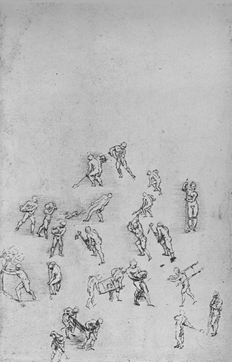 Homens cavando, carregando terra, etc., c1480 1945 de Leonardo da Vinci