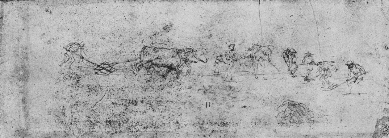 Homens arando e cavando, c1480 1945 de Leonardo da Vinci