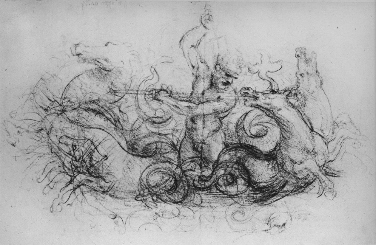 Netuno com quatro cavalos-marinhos, c1480 1945 de Leonardo da Vinci