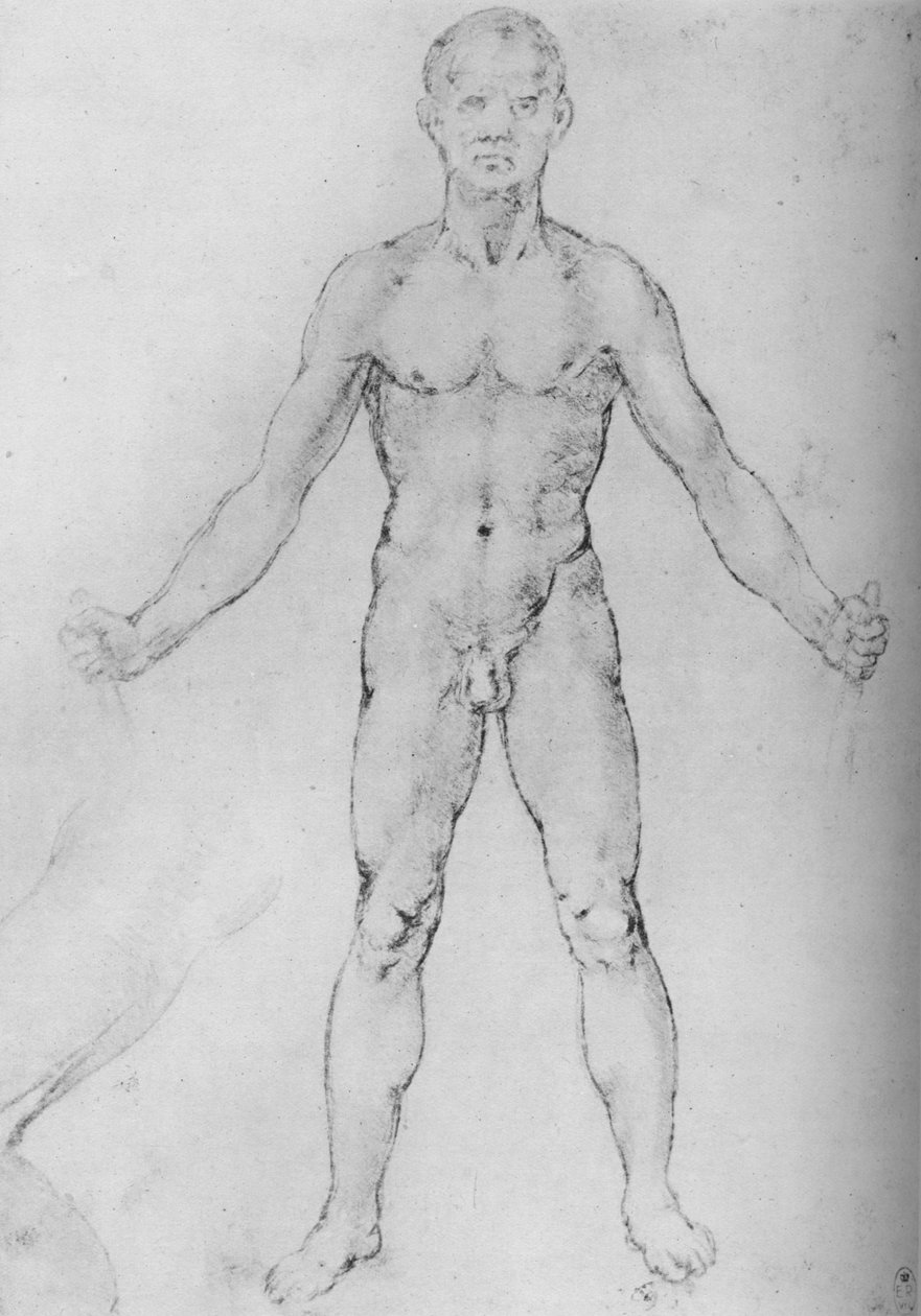 Homem nu, com os braços esticados, visto de frente, c1480 1945 de Leonardo da Vinci