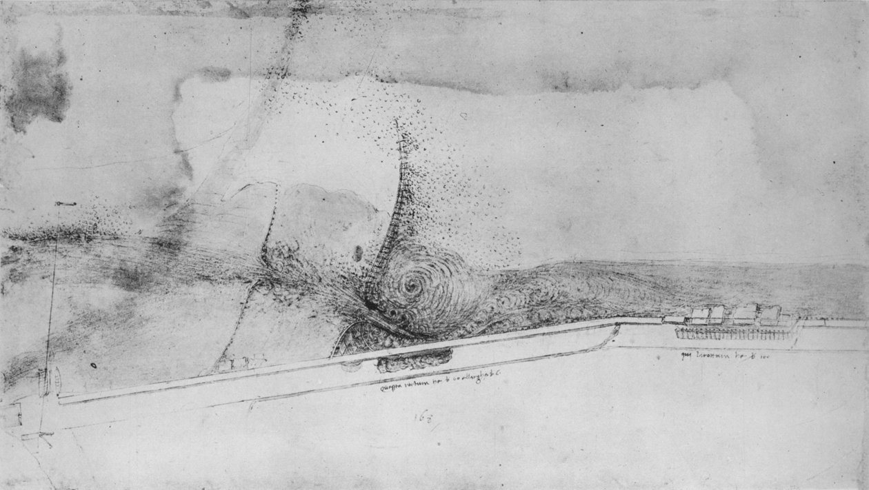 Plano de um aterro para desviar o Arno, c1480 1945 de Leonardo da Vinci