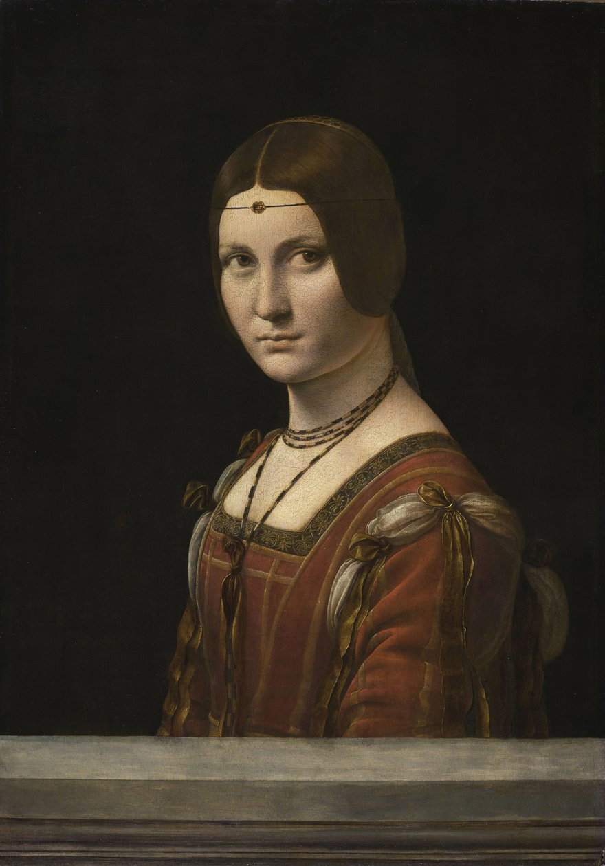 Retrato de uma mulher desconhecida, chamada La Belle Ferronnière, 1490-1496. de Leonardo da Vinci