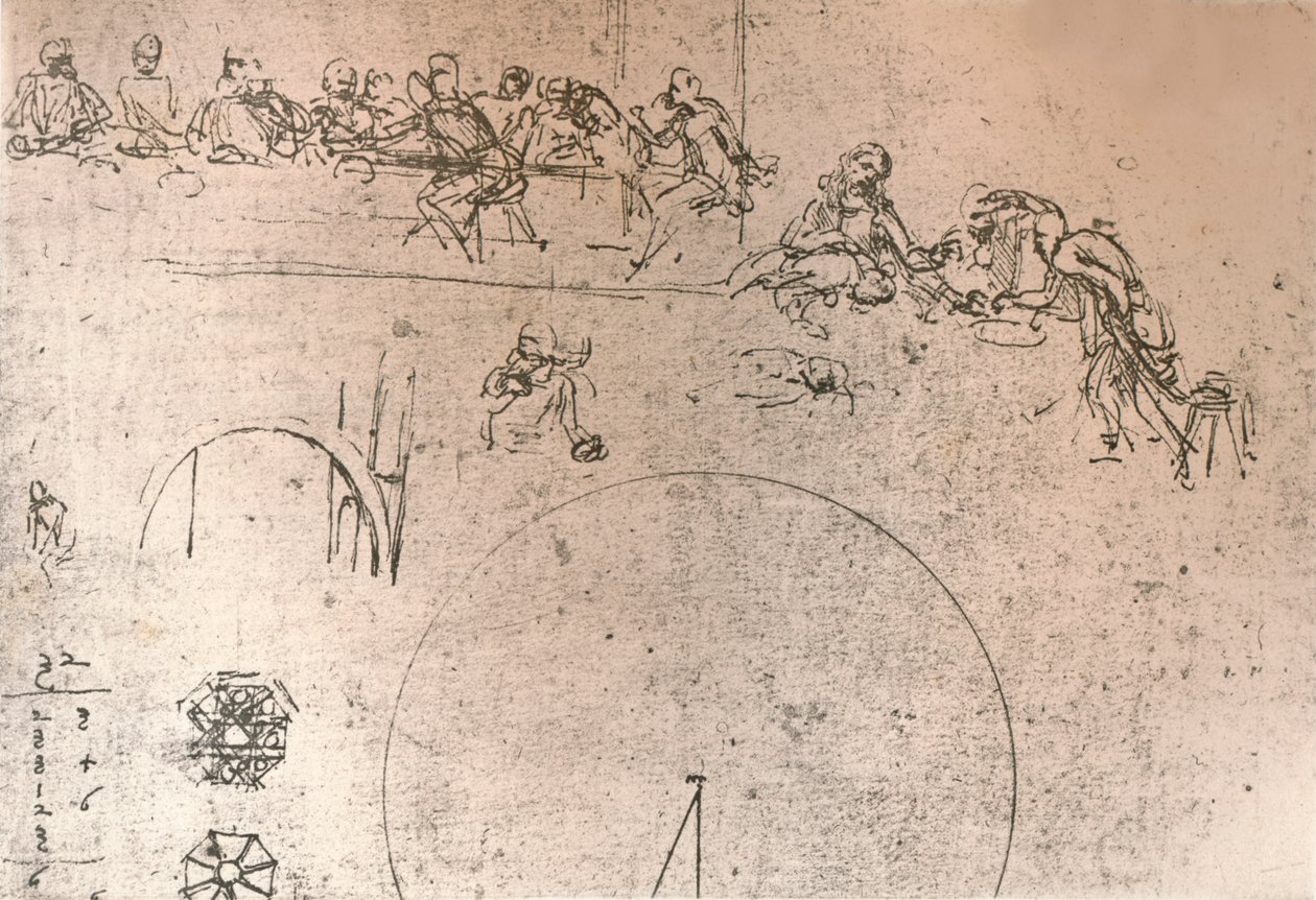 Esboço preparatório para a pintura de A Última Ceia, c1494-c1499 1883 de Leonardo da Vinci