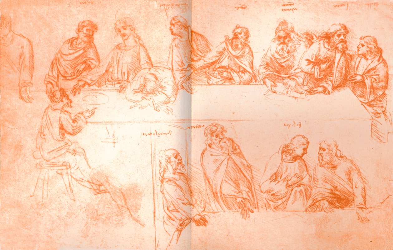 Esboço preparatório para a pintura de A Última Ceia, c1494-c1499 1883 de Leonardo da Vinci