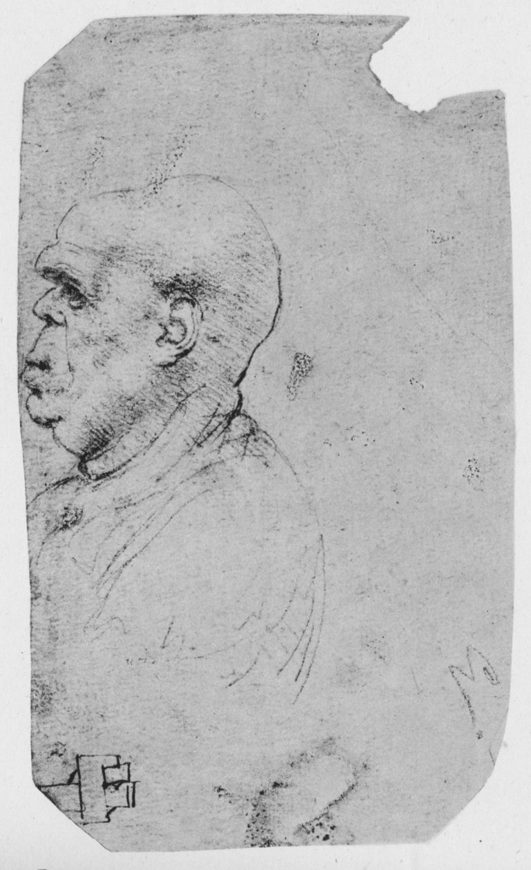 Perfil de um homem careca à esquerda, c1480 1945 de Leonardo da Vinci