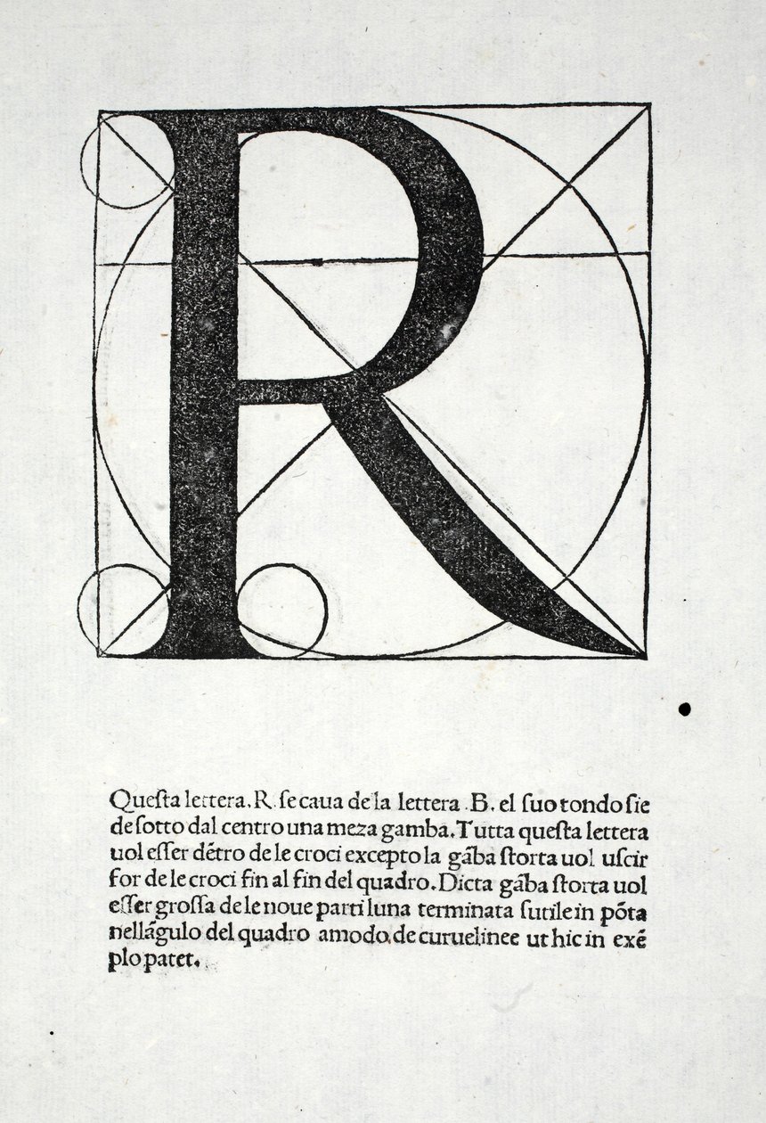 R, ilustração de &39;Divina Proportione&39; de Luca Pacioli (c.1445-1517), originalmente pub. Veneza, 1509 de Leonardo da Vinci