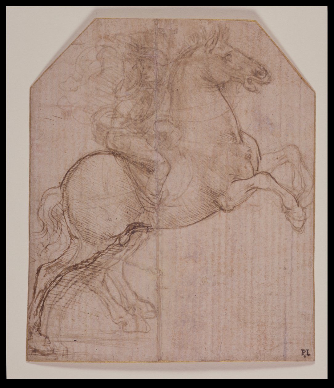 Cavaleiro em Criação de Cavalo, c.1481-82 (silverpoint, caneta e tinta marrom em papel preparado) de Leonardo da Vinci