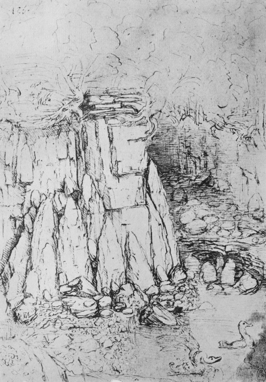 Rochas e córrego, c1480 1945 de Leonardo da Vinci