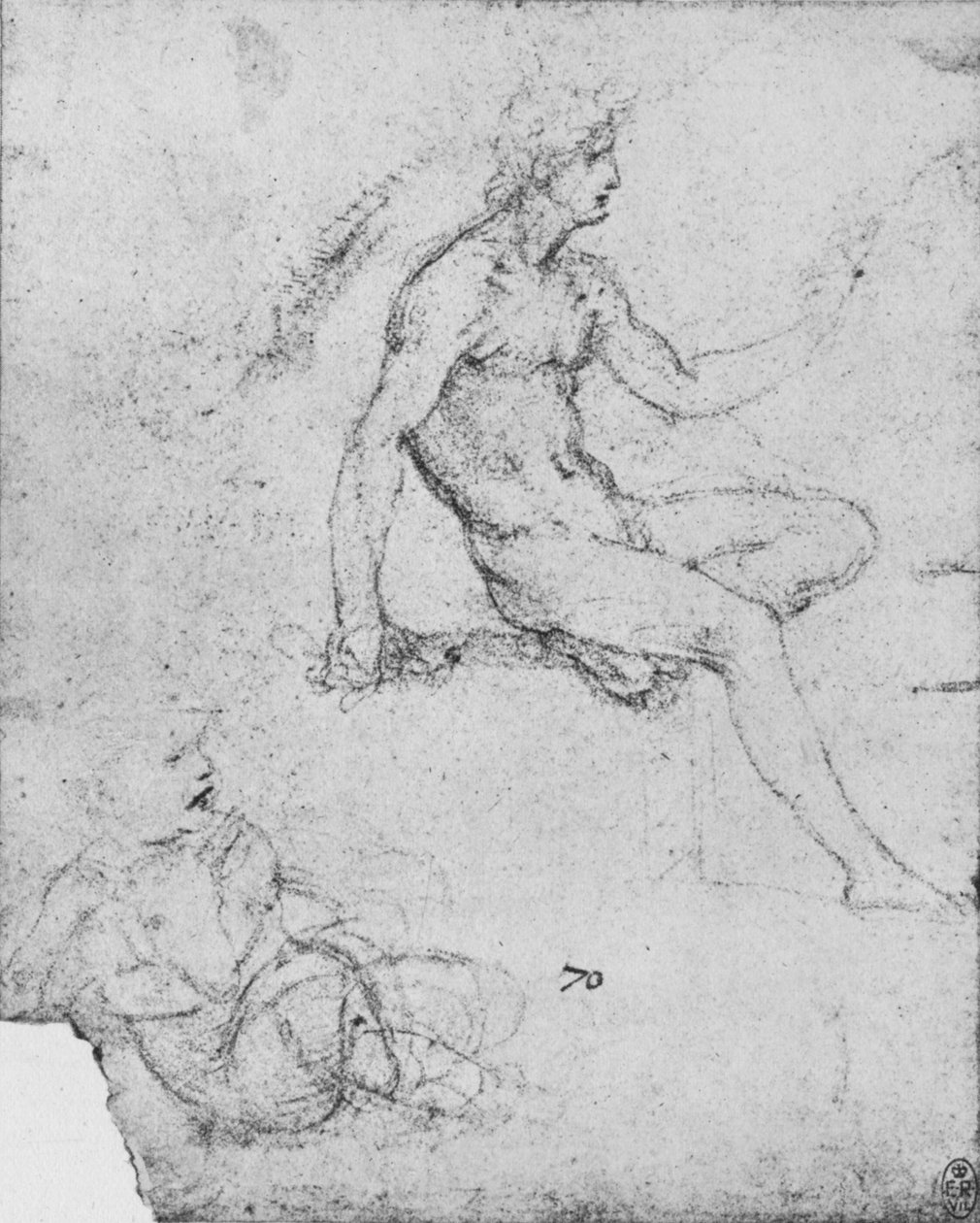 Nu sentado com criança com cordeiro, c1480 1945 de Leonardo da Vinci