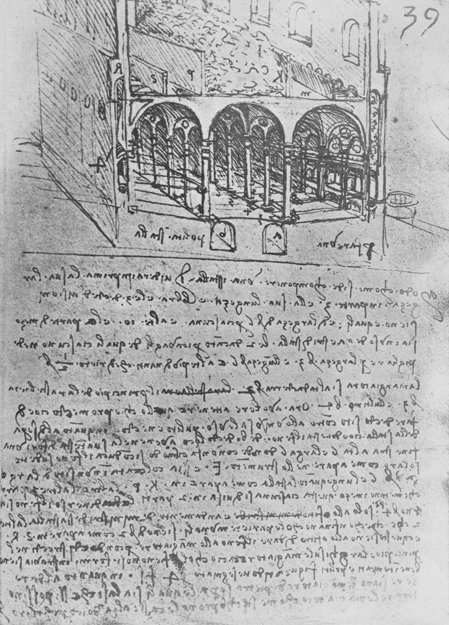 Desenho de esboço para um estábulo, c1480 1945 de Leonardo da Vinci
