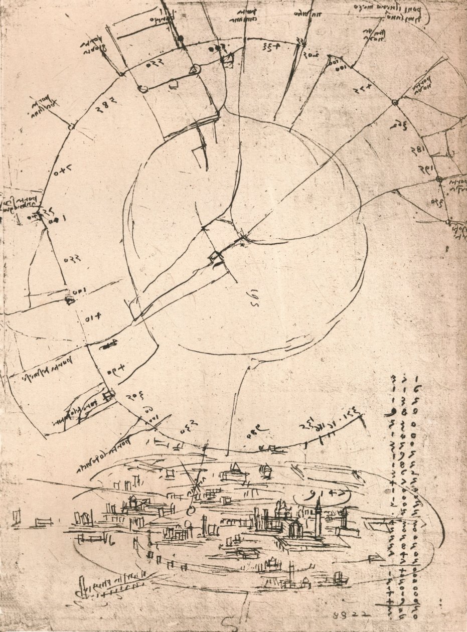 Mapa de esboço de Milão, c1472-c1519 1883 de Leonardo da Vinci