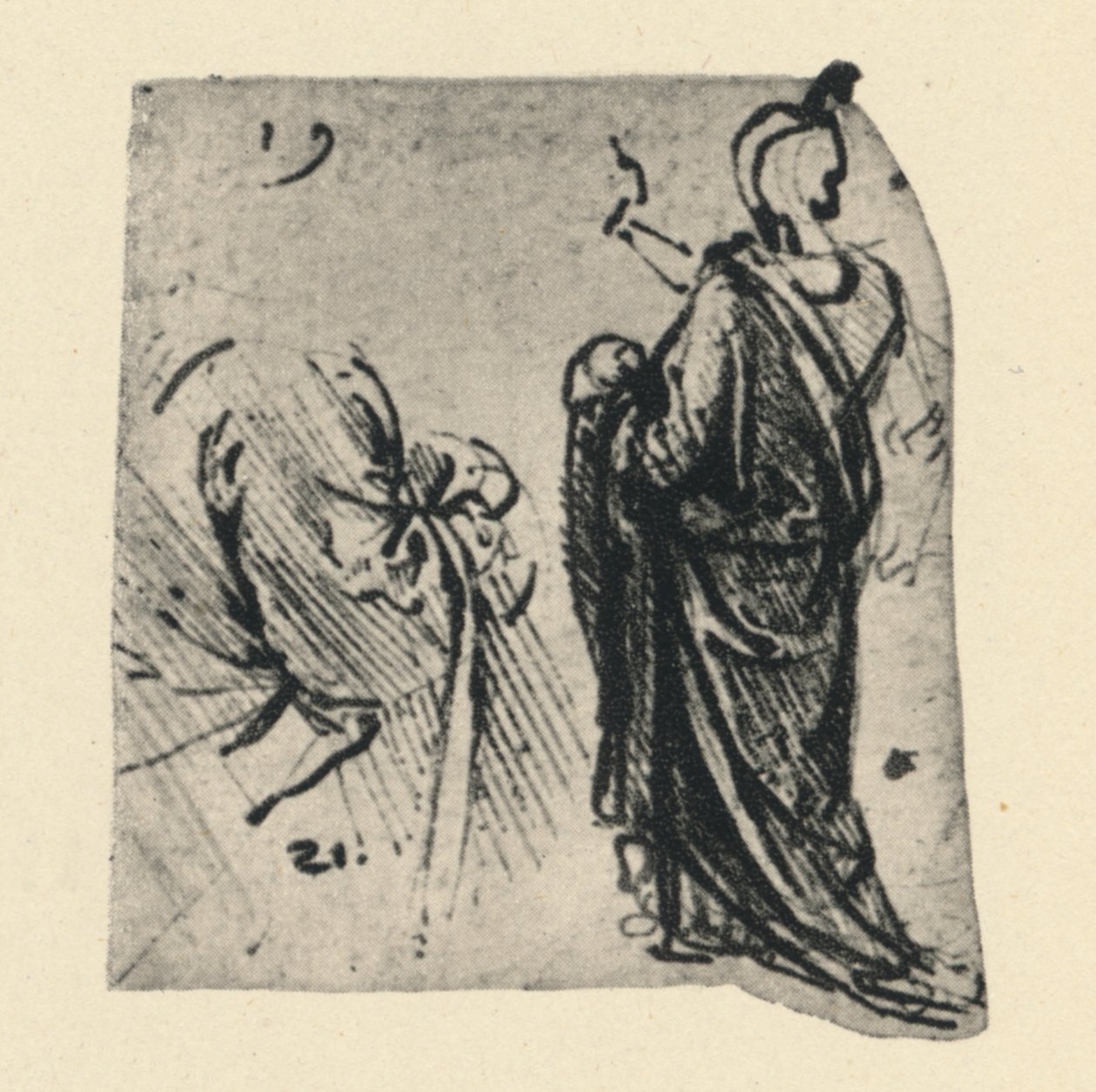 Esboço de uma figura drapeada e detalhe do traje, c1480 1945 de Leonardo da Vinci