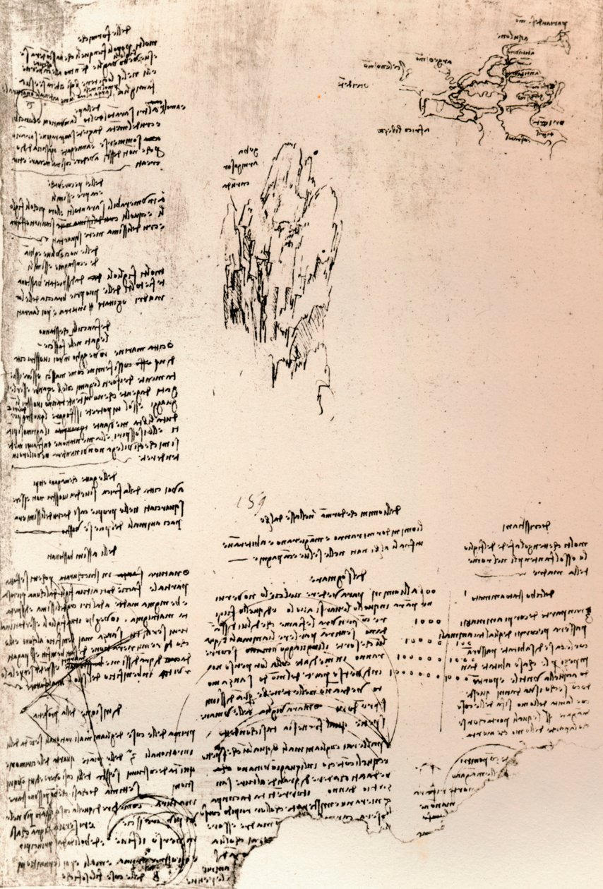 Esboço de um pico na Armênia e um mapa de esboço da Armênia, c1472-c1519 1883 de Leonardo da Vinci