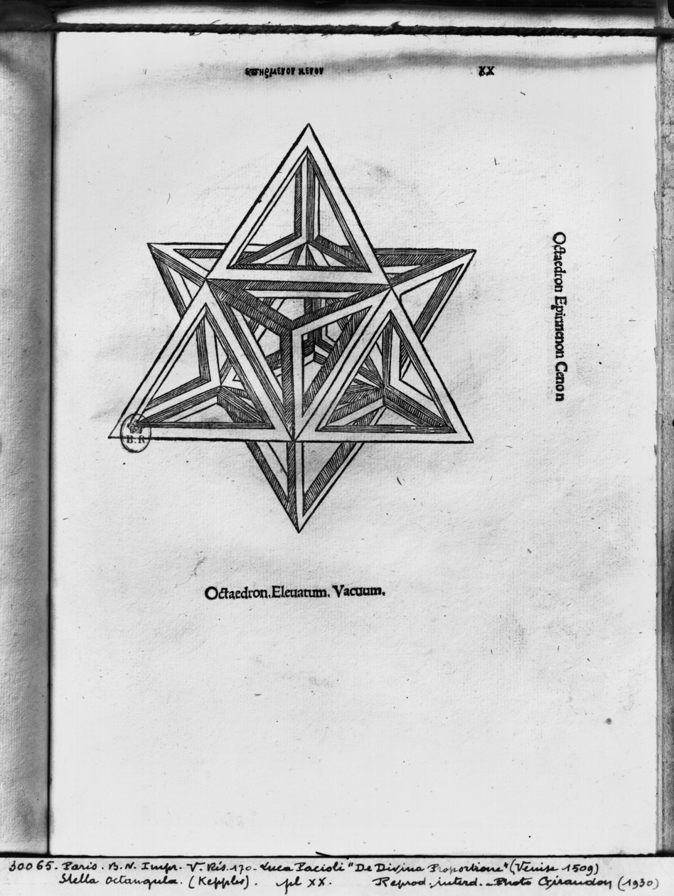 Stella octangula, de &39;De Divina Proportione&39; de Luca Pacioli, publicado em 1509, Veneza de Leonardo da Vinci