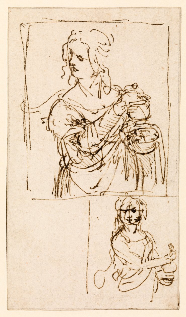 Estudos para Santa Maria Madalena, 1480 - 1482 cerca de de Leonardo da Vinci
