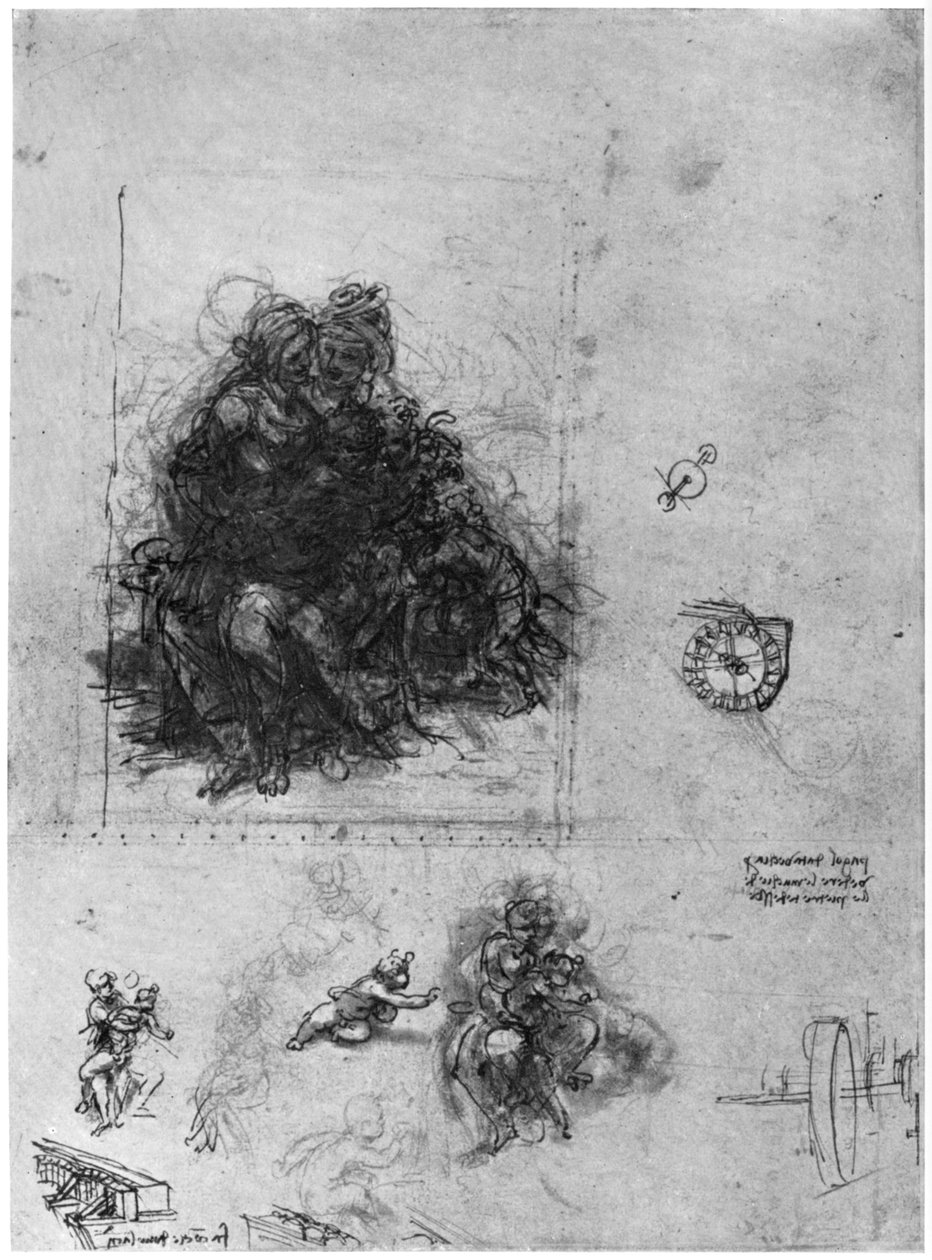 Estudos para a Virgem e o Menino com Santa Ana e João Batista, 1503 1954. de Leonardo da Vinci