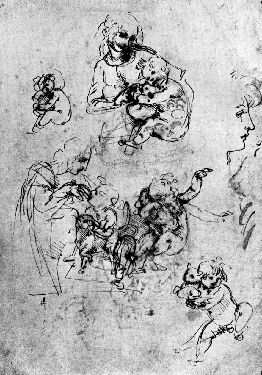 Estudos para Madonna Del Gatto, século XV, 1930. de Leonardo da Vinci