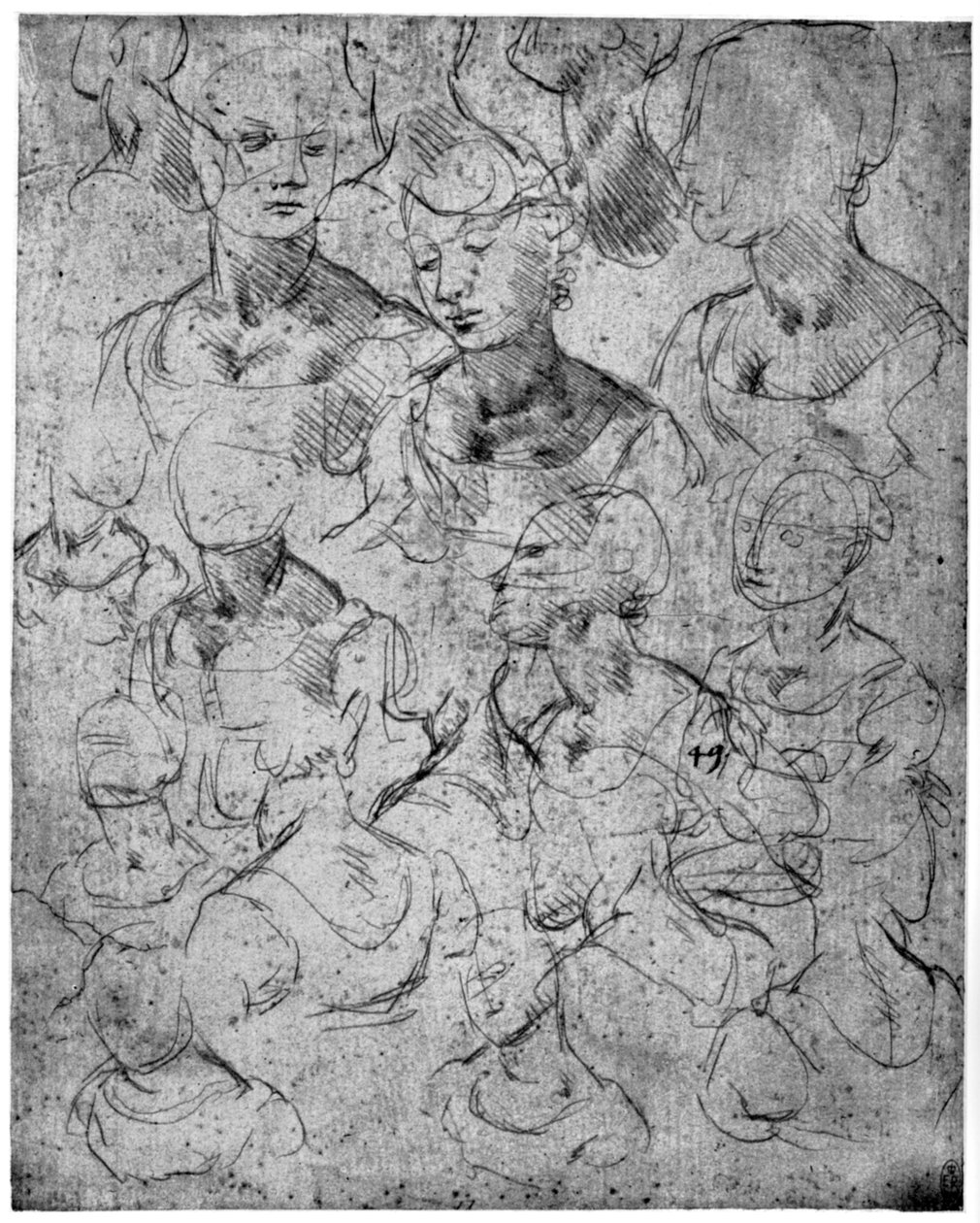 Estudos para uma figura feminina de meio comprimento, século XV de 1954 de Leonardo da Vinci