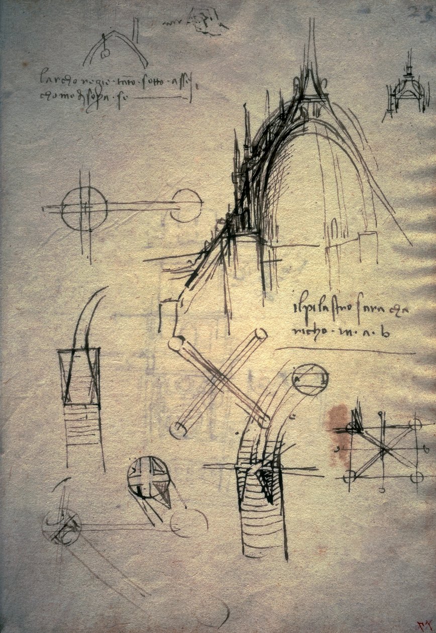 Estudos para lanterna da catedral, Codex Trivulzianus de Leonardo da Vinci