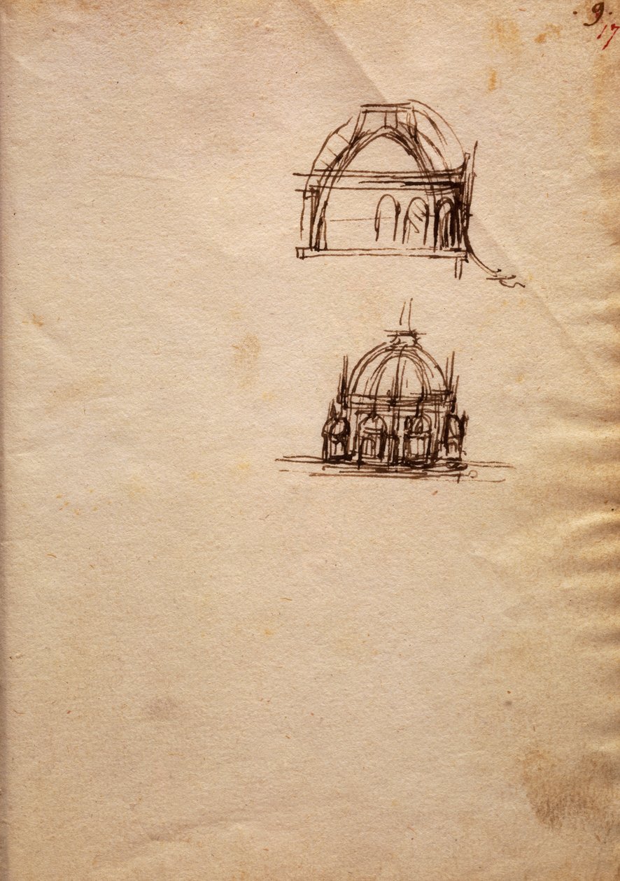 Estudos para lanterna da catedral, do Codex Trivulzianus de Leonardo da Vinci