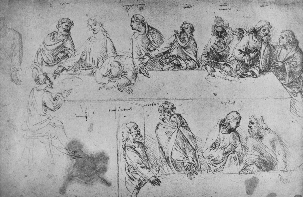 Estudos para a Última Ceia, c1480 1945 de Leonardo da Vinci
