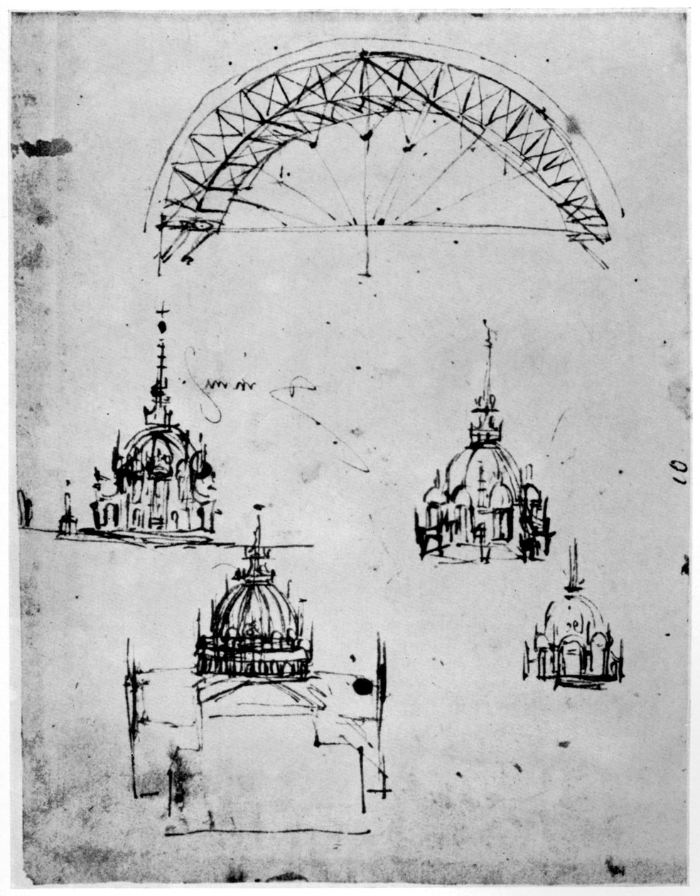 Estudos para a cúpula central da catedral de Milão, final do século XV 1954. de Leonardo da Vinci