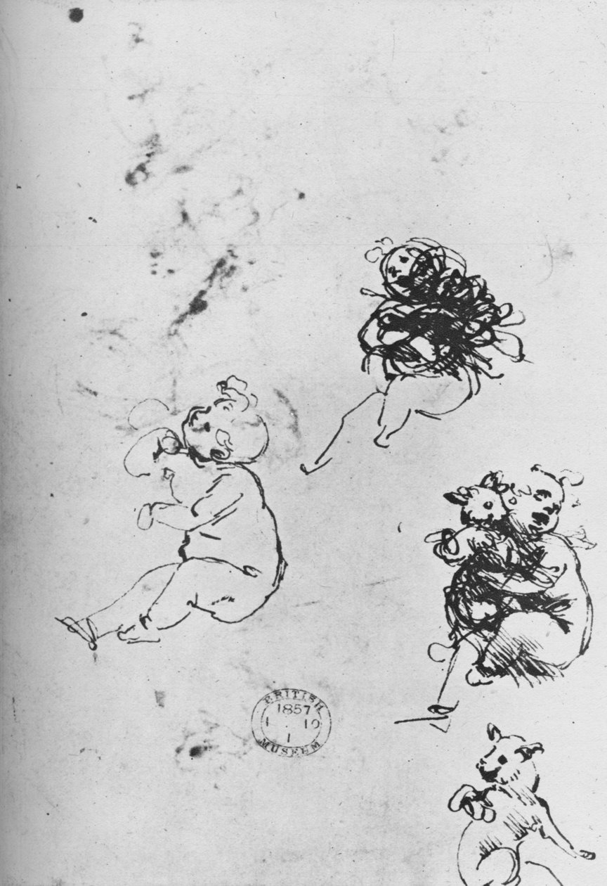 Estudos de crianças e gatos, 1478-1481 1945 de Leonardo da Vinci
