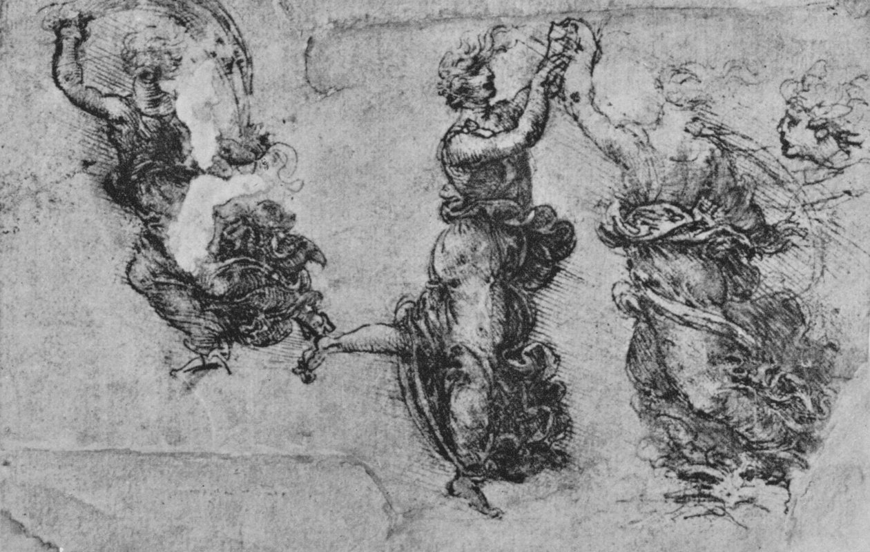 Estudos sobre ninfas dançantes, c1480 1945 de Leonardo da Vinci