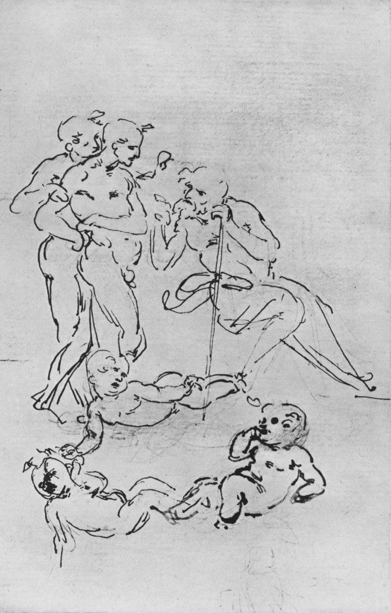 Estudos de figuras e Putti para uma adoração, c1481 1945 de Leonardo da Vinci