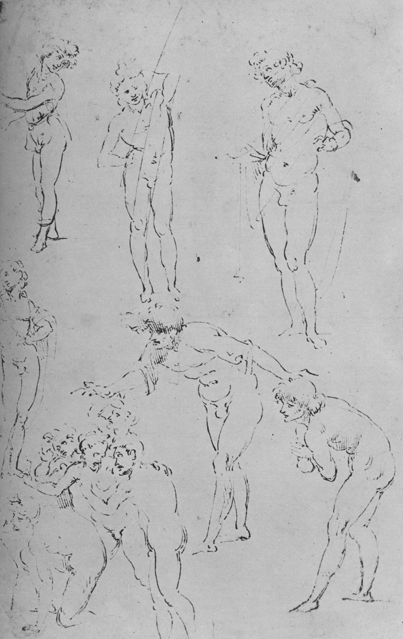 Estudos de figuras e um grupo de figuras, c1500 1945 de Leonardo da Vinci