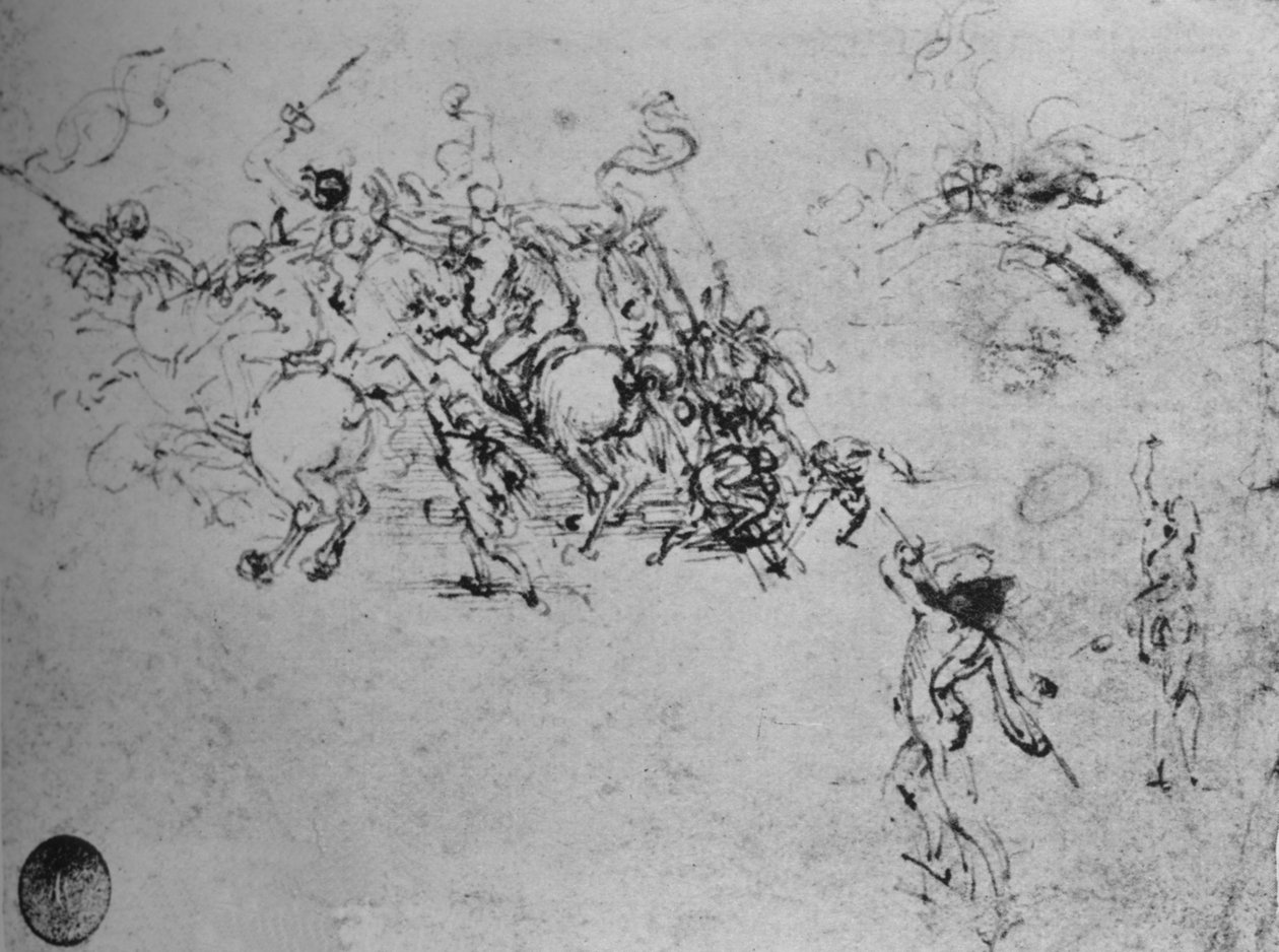 Estudos da luta de cavaleiros e de pés, c1480 1945 de Leonardo da Vinci