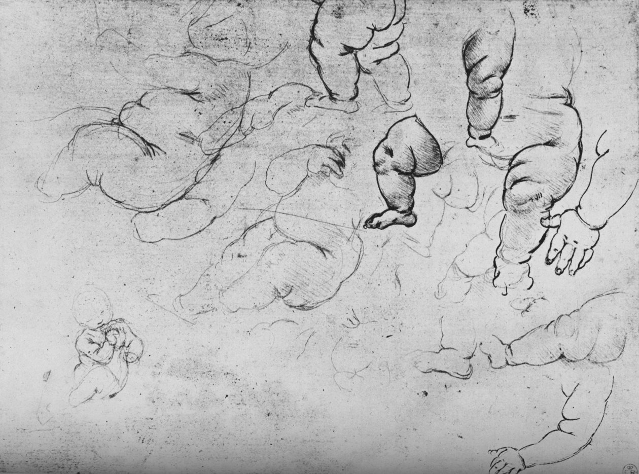 Estudos de uma Criança, c1490 1945 de Leonardo da Vinci