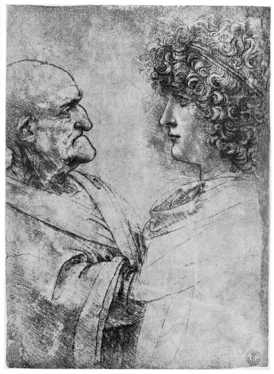 Estudos de cabeças, c1500 1954 de Leonardo da Vinci