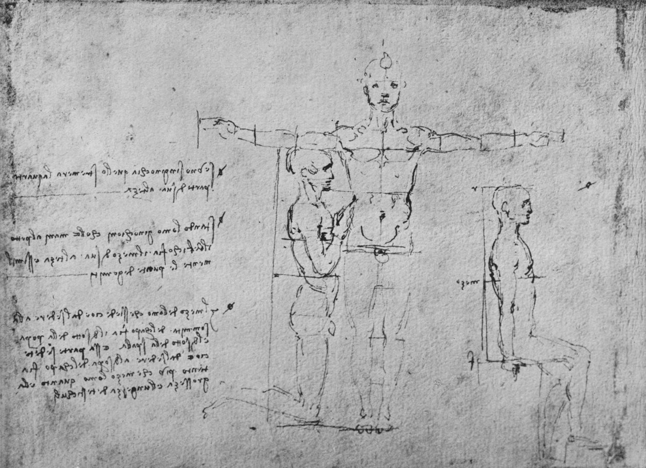 Estudos das proporções de três figuras, c1480 1945 de Leonardo da Vinci