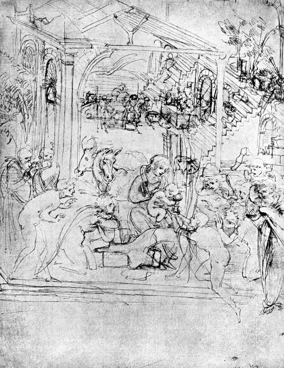 Estudo para A Adoração dos Reis Magos, século XV, 1930. de Leonardo da Vinci