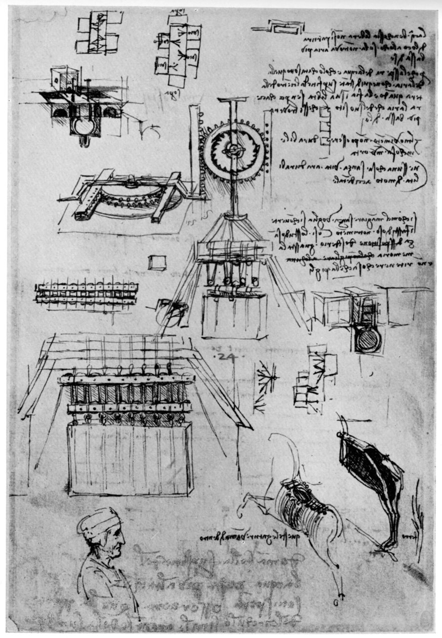 Estudo para a fundição do Monumento Sforza, c1493 1954 de Leonardo da Vinci