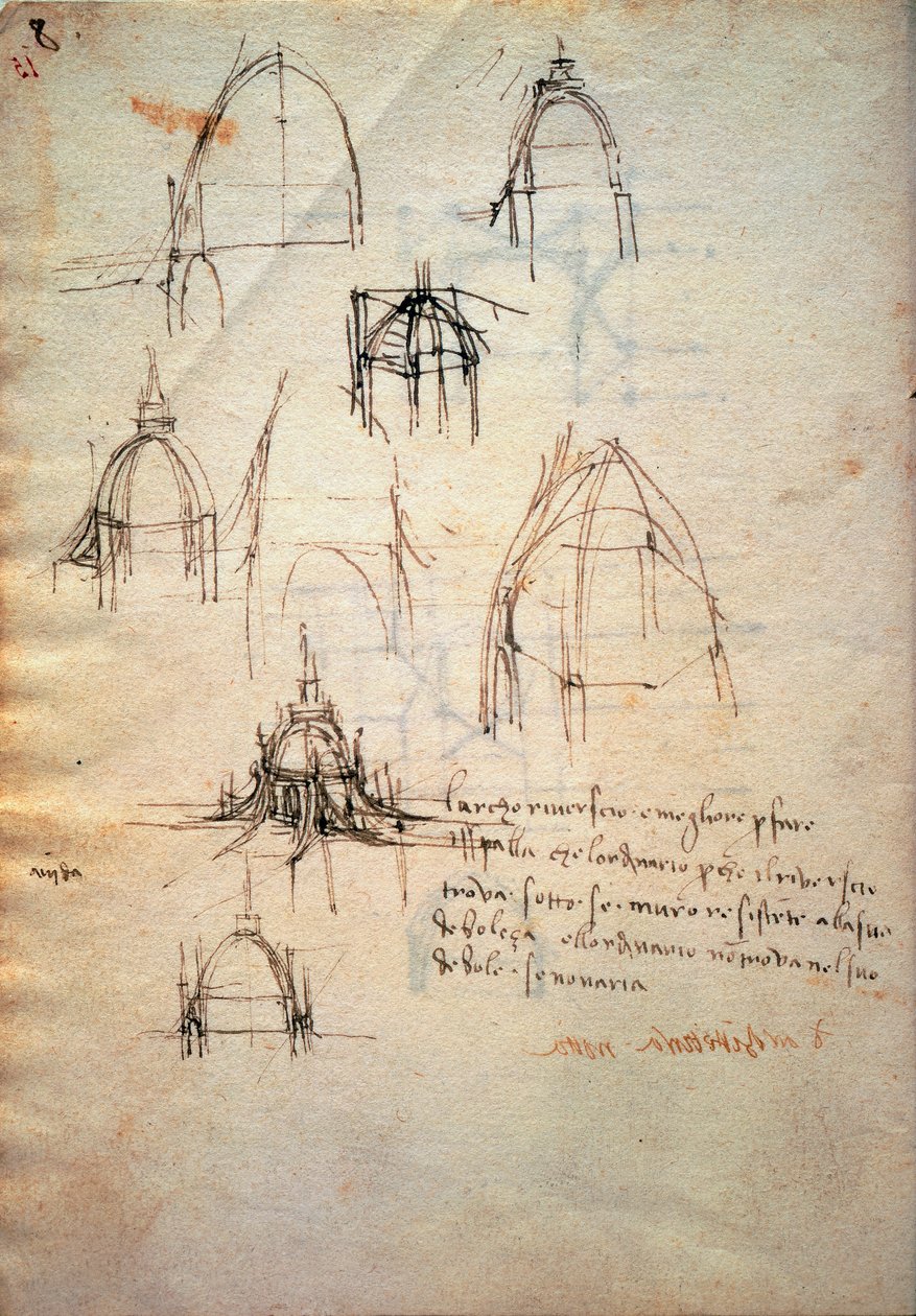 Estudo para a cúpula da catedral de Milão, o Código Trivulzianus de Leonardo da Vinci