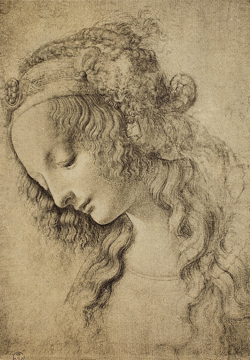 Estudo para a cabeça de Madalena, desenho de Leonardo da Vinci, Gabinete de Desenhos e Gravuras, Galeria Uffizi, Florença de Leonardo da Vinci