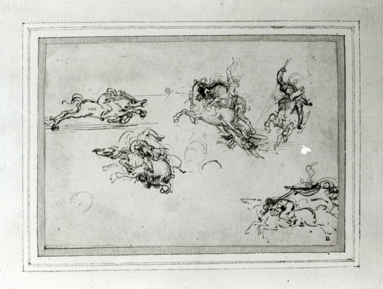 Estudo dos Cavaleiros no Combate, 1503-4 (caneta e tinta no papel) de Leonardo da Vinci