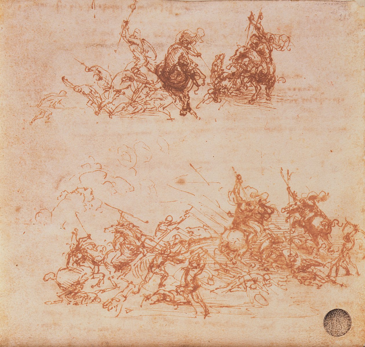 Estudo de Cavaleiros em Combate e Soldados de Pé, 1503 de Leonardo da Vinci