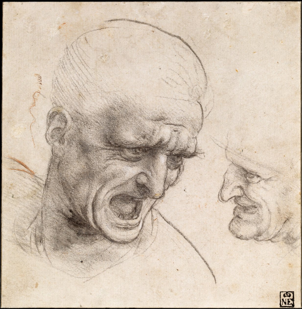 Estudo de dois guerreiros "chefes da batalha de Anghiari, 1504-05 de Leonardo da Vinci