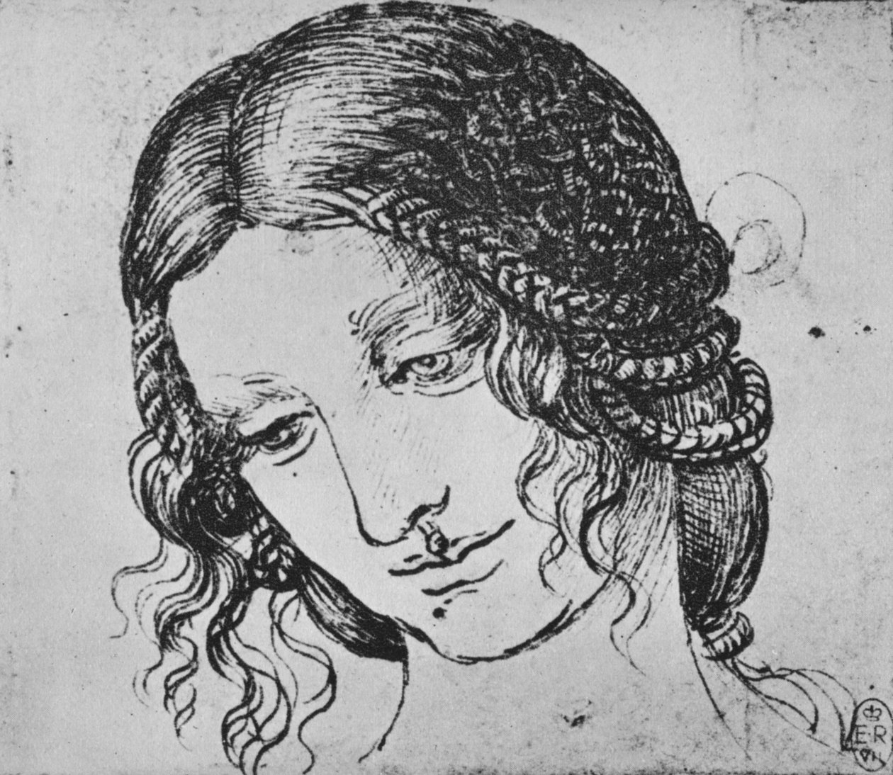 Estudo do cabelo trançado de uma mulher, c1480 1945 de Leonardo da Vinci
