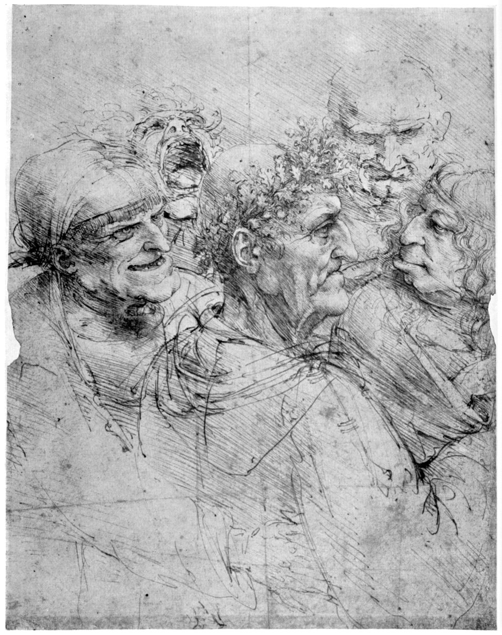 Estudo de cinco cabeças grotescas, c1494 1954. de Leonardo da Vinci